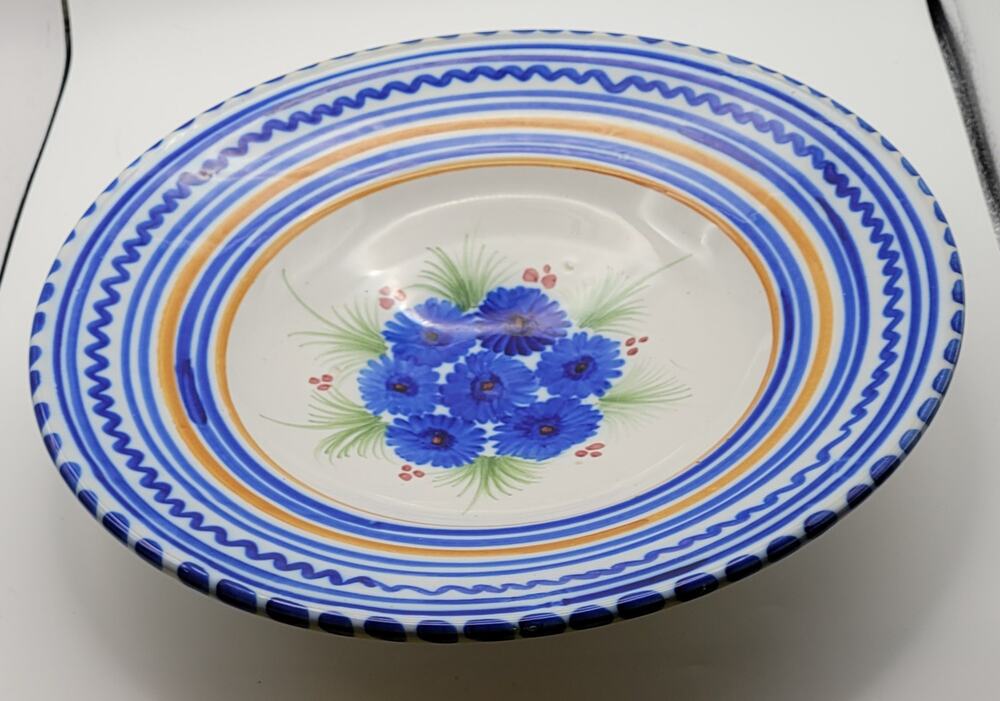 Spanish Puente del Arzobispo Pottery Serving Wall Coupe Blue Cornflower Bowl